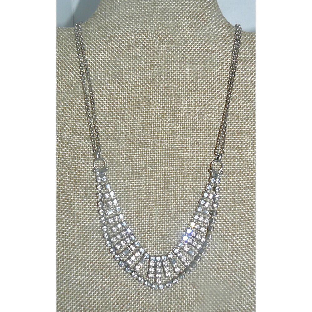 Sorrelli Signed Silver-Tone Rhinestone Crystal Bib Necklace Adjustable Chain